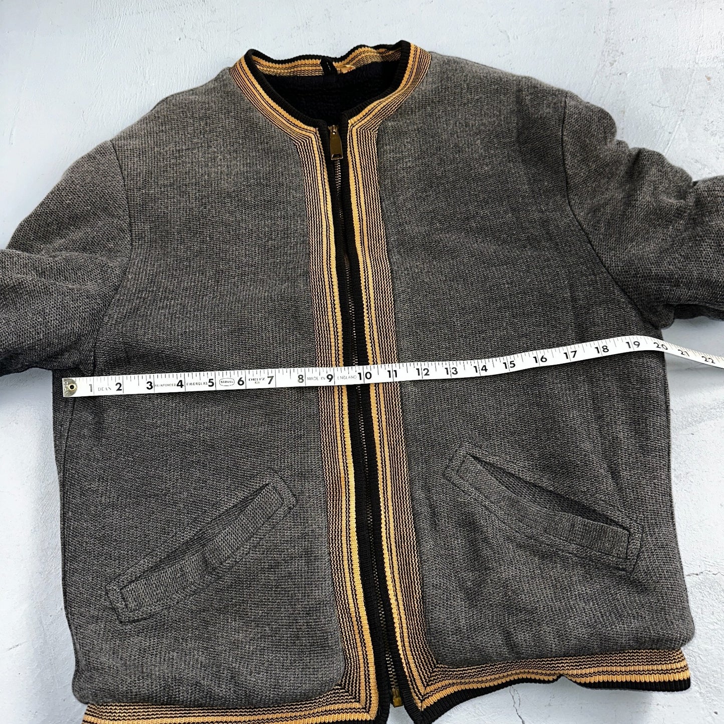 VTG 40s Wool Lined Men Zipper Jacket Sweater Salt Pepper Gray 1940s Rockabilly