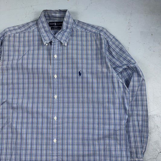 Ralph Lauren Polo VTG Button Down Shirt Men's M Blue Plaid Blake Two-Ply