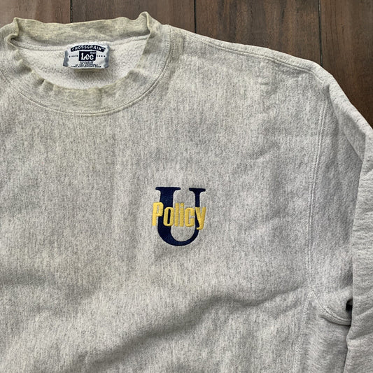 LEE UPolicy School Gray Hipster Basic Promo Rap Vintage Crewneck 90s 80s T Shirt