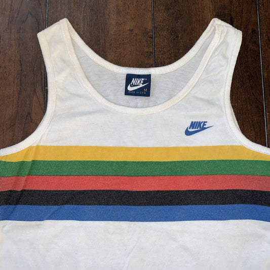 Nike 80s Olympic Vintage T Shirt Tee 1984 Blue Tag Rainbow Korea BOYS M Tank