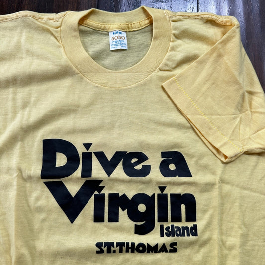 Dive A Virgin Islands Yellow VTG T Shirt Swim Swimming Rare Funny 70s 80s Joke