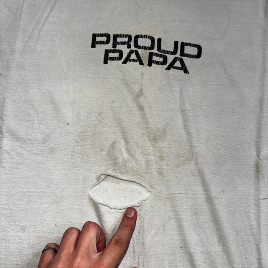 Proud Papa 1970s VTG T Shirt Thrashed Fun Print Rockabilly XL Beefy Grunge Music