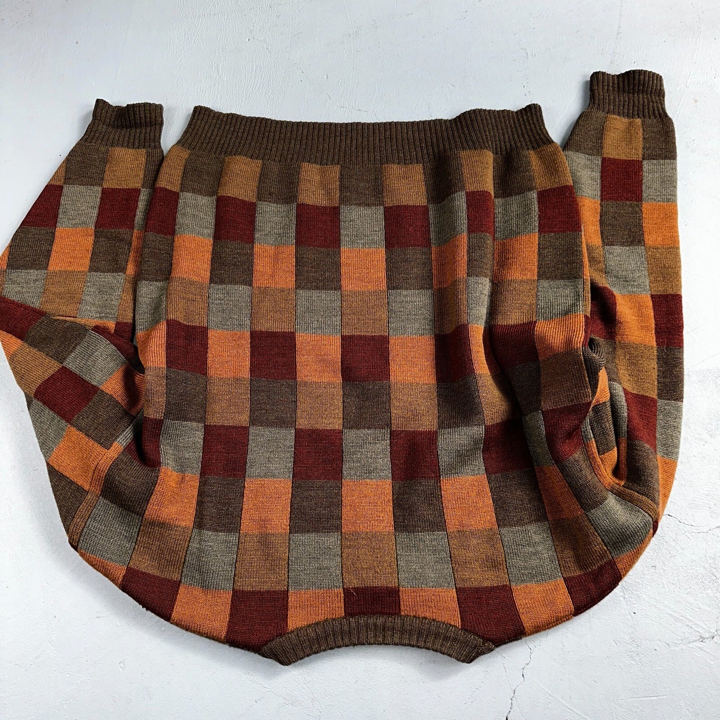 Jos A Bank VTG Mens L Pure Merino Wool Sweater Italy Checkboard 80s Patchwork