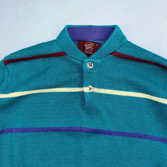 Vintage Jantzen Sport Men's Dad Sweater Multicolor Teal Cotton USA Size M 80s