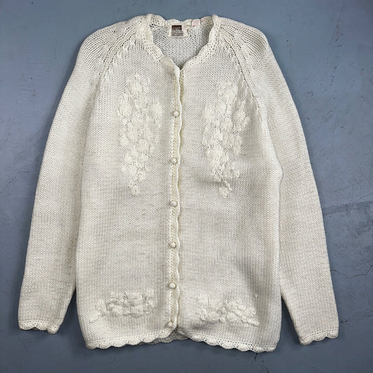 Vintage 70's Montgomery Ward Button Sweater Cardigan Cable Cottagecore Flowers