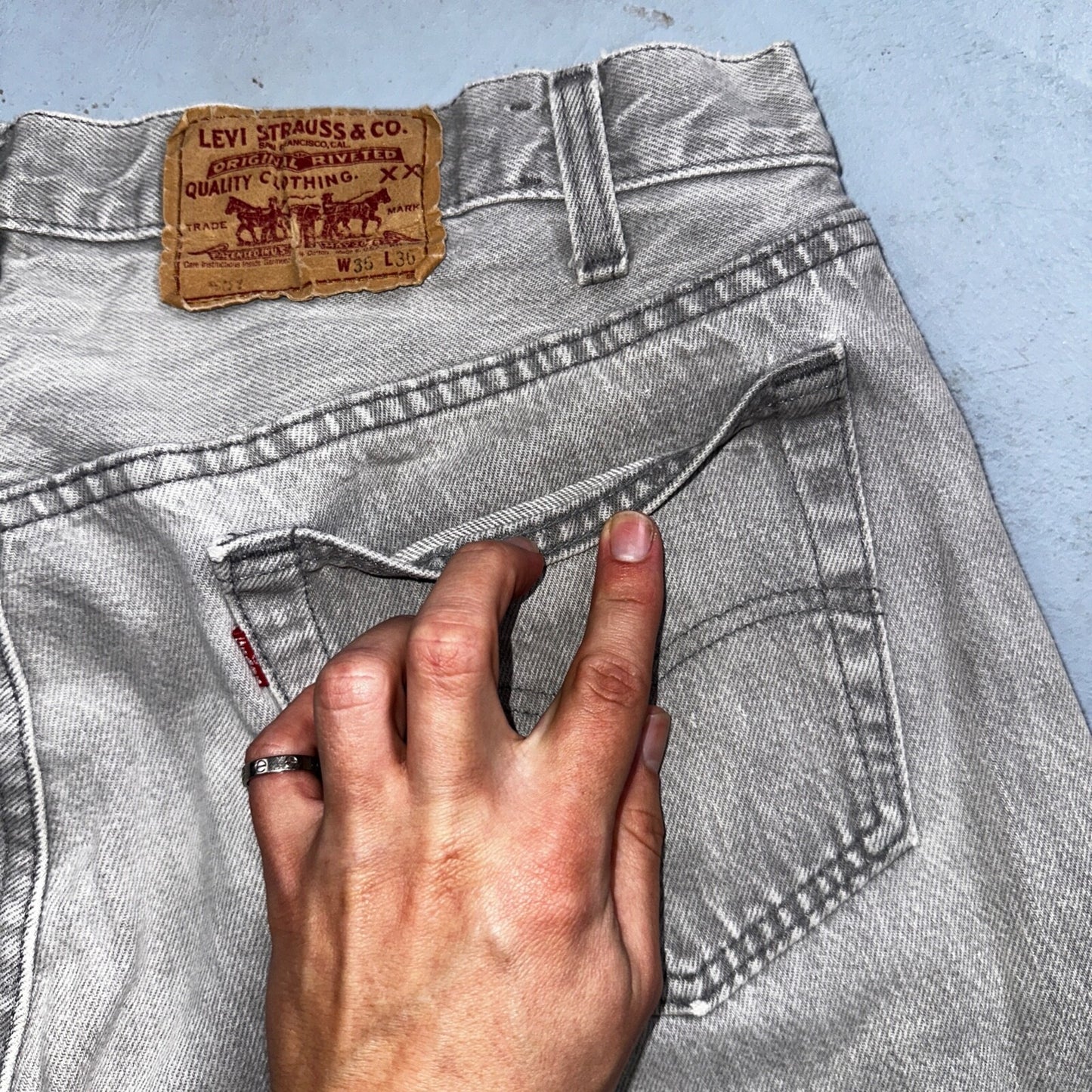 Levis 501 Vintage 90s USA XX Straight Leg Jeans 35x36 Gray Light Wash Act 34x34