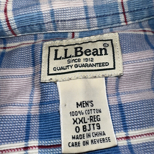 LL Bean Shirt Mens 2XL Blue Plaid Corduroy Button Down Traditional Fit VTG
