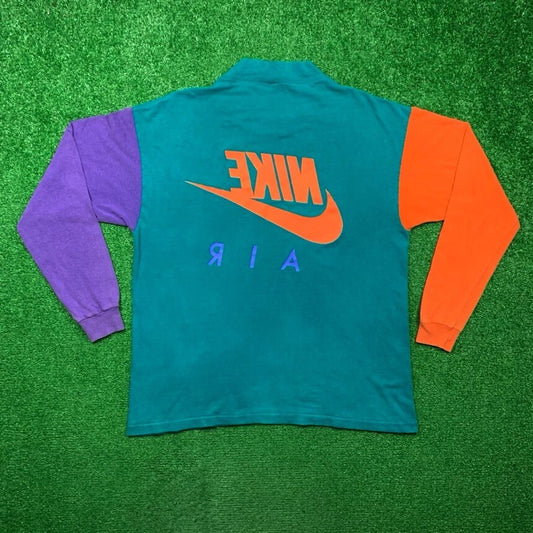 Nike Color Block Vintage T Shirt 90s USA Rare Orange Blue LS 80s Hipster Trendy