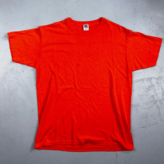 Russell Athletic USA VTG T Shirt 90s Blank Orange No Print Lot 1 Single Stitch