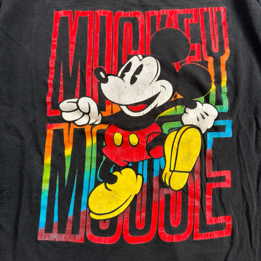 Mickey Mouse Disney VTG 90s Rainbow Neon Big Print Single Stitch T-Shirt Size XL