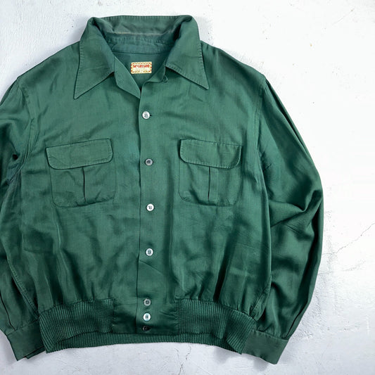 Vintage 1940s McGregor Gabardine Ricky Jacket Button Up Bottle Green 40s Rare