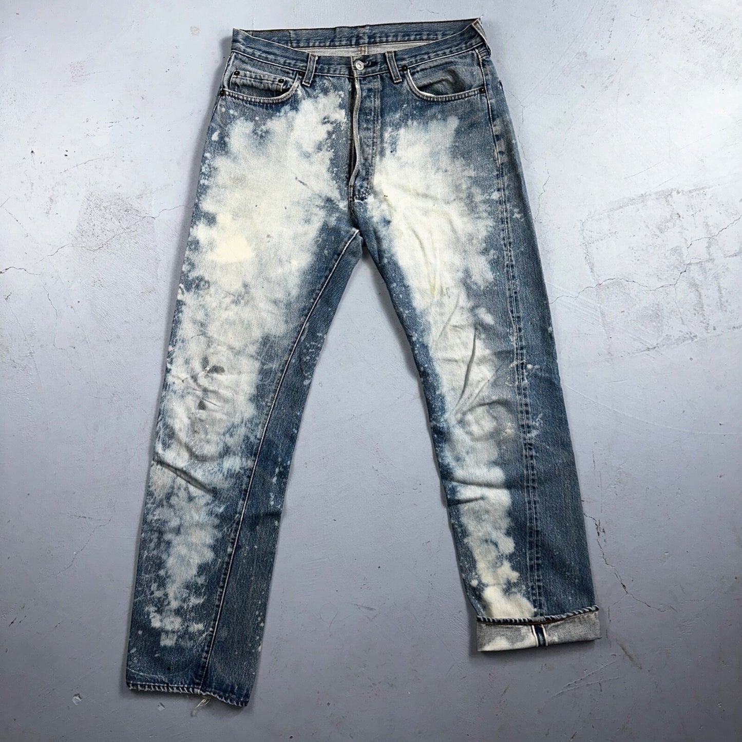 Levis 501 Vintage 80s Redline Selvedge USA XX Jeans Light Wash Stained Act 34x33