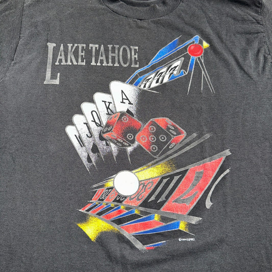 Lake Tahoe Casino Gambling VTG T Shirt Blackjack Cards Poker 1994 Faded 90s