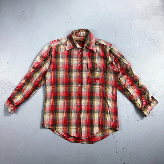VTG Big Mac JC Penny Thick 100% Cotton Flannel Work Shirt M 70s Plaid Thrashed