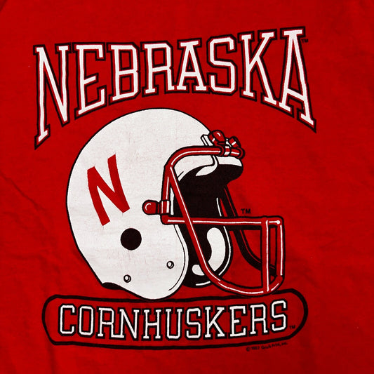 Nebraska Cornhuskers Vintage NCAA Red T Shirt Size Large FOTL 80s 1987 Football