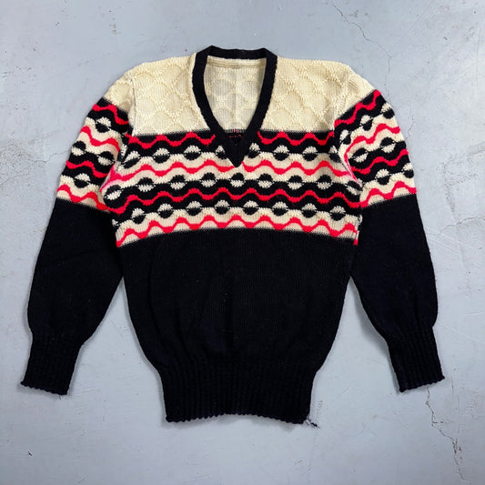 Vintage 60s 50s Pink Navy Wool Cardigan Sweater Hippie Grandma Core Rockabilly