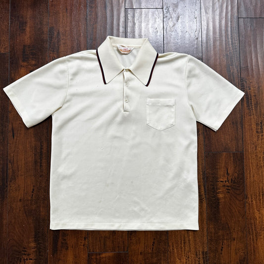 Vintage Jantzen Classic Look White Polo Shirt Single Stitch Size L 1970s 70s