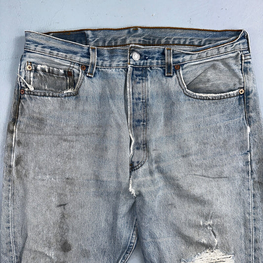 Levis 501 Vintage 90s USA XX Straight Leg Jeans Blue Thrashed 34x34 Act 33x32