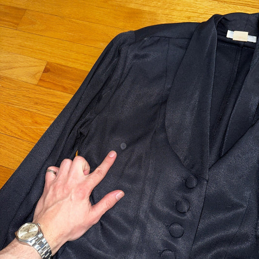 Lew Magram Blazer Jacket Womens Size 12 Black Pleated Work Office Button Up VTG