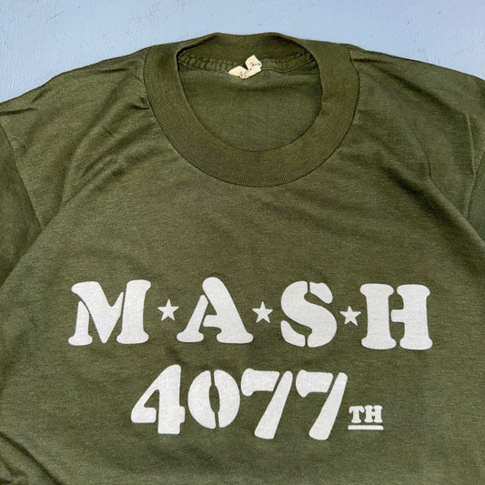 MASH Army Screen Stars 80s VTG T Shirt Sun Run 4077 Green Hot Rods Cool Large