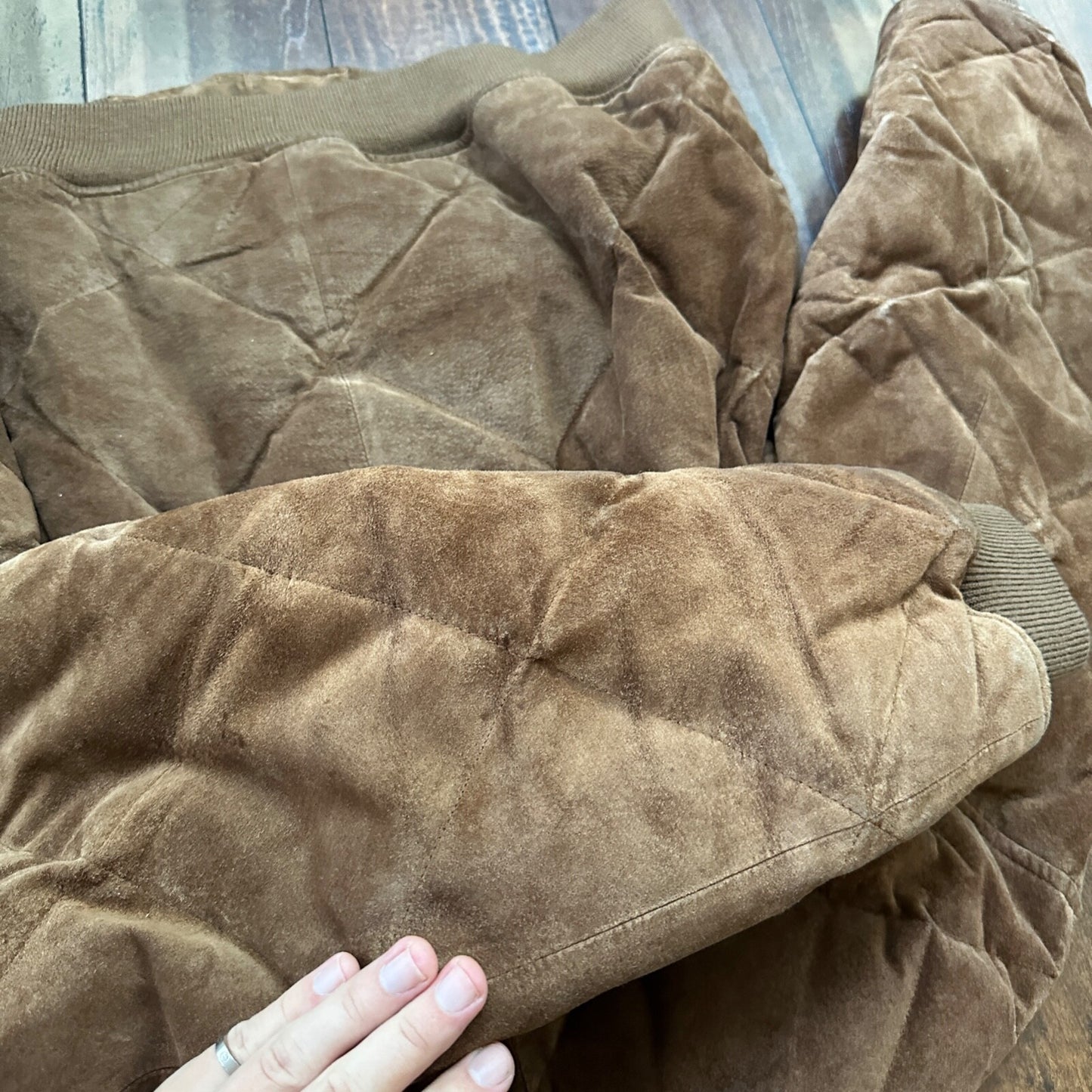 VTG 90s Eddie Bauer Jacket Brown Genuine Suede Leather Goose Down Bomber RARE