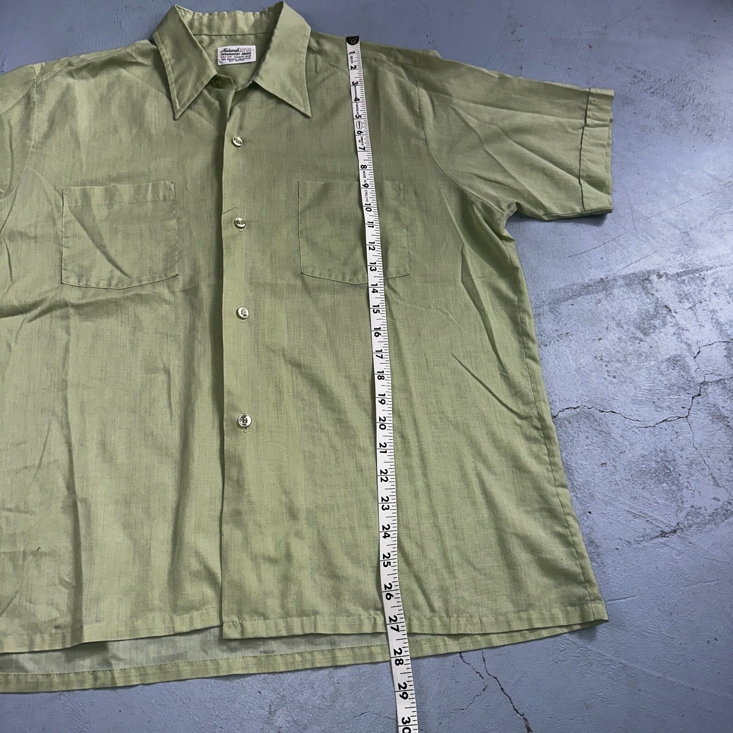 1960s Habands Green Short Sleeve Button Down Shirt Rockabilly Drip Dry Summer