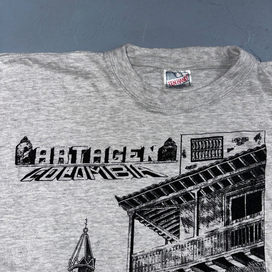 Columbia Artagen VTG T Shirt Travel Y2K Art Deco Grey City Photograph