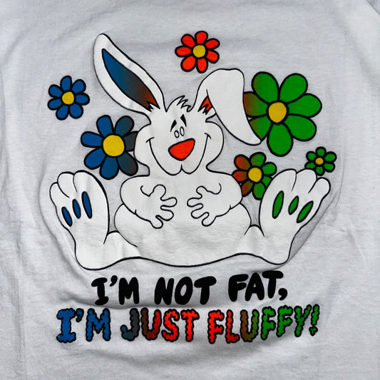 Bunny Not Fat But Fluffy Cute VTG T Shirt 2XL Funny Humor Joke Graphic Text