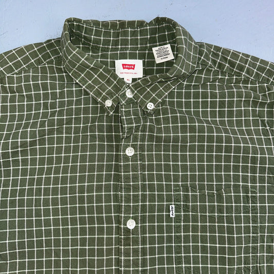 Levis White Tab Mens Button Up Shirt Short Sleeve Green Yellow Plaid Checker XL