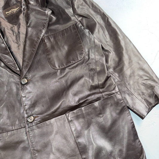 Paul Stuart Mens Vintage Brown Leather Jacket XL Chore Coat Pockets EUC Blazer
