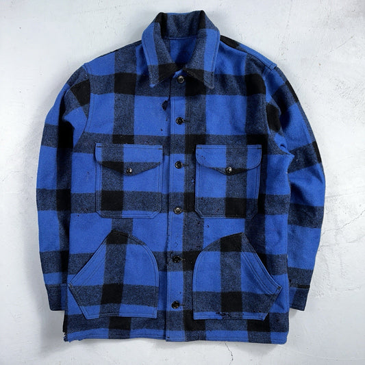 Filson CC Wool Mackinaw Cruiser Jacket Blue Plaid L Distressed VTG USA