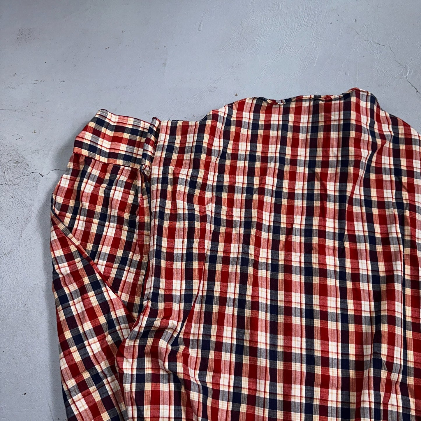 Sears VTG Western Wear L Plaid Ranch Rodeo Shirt Jacket Pearl Snap Red 16