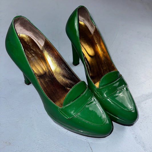 Boden Shoes Women's Size 41 Green Casadei Heel Pump Made In Italy Patent Leather
