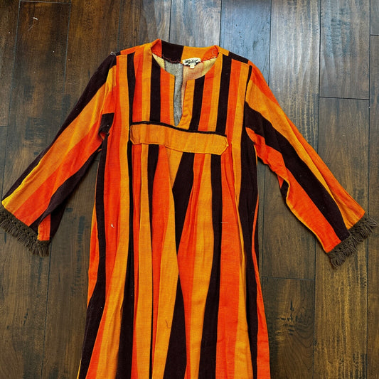 VTG 1960s Rockabilly Womens Dress Summer Skirt 60s 70s Top Orange Mexico Stripe