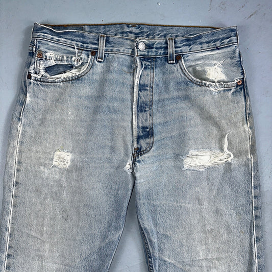 Levis 501 Vintage 90s USA XX Straight Leg Jeans Blue Light Wash 34x34 Act 32x33