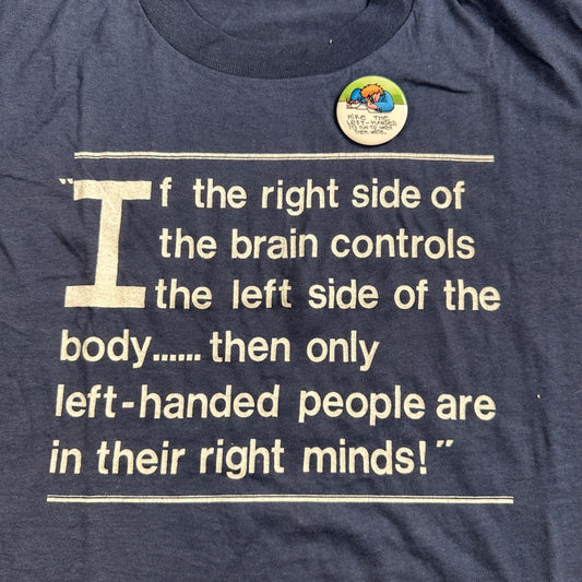 Left Side Brain 80s VTG T Shirt Single Stitch Button Funny Humor Joke Right Head