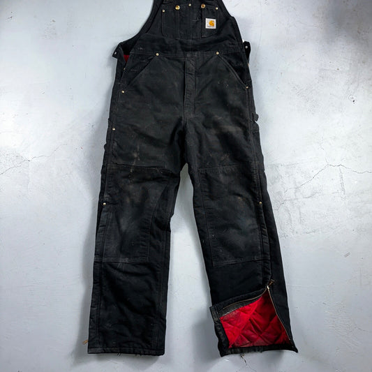 Carhartt Overalls Black Canvas Carpenter Lined R02 BLK USA Made Men’s 34x32