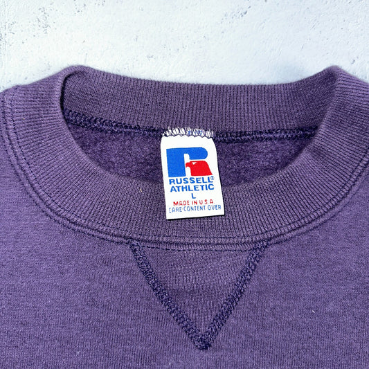 Russell Athletic L USA Sweatshirt 90s VTG Crewneck Purple Basic Blank Essential