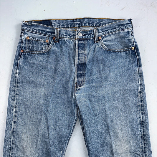 Levis 501 Vintage 90s USA XX Straight Leg Jeans Blue Light Wash 35x34 Act 33x30