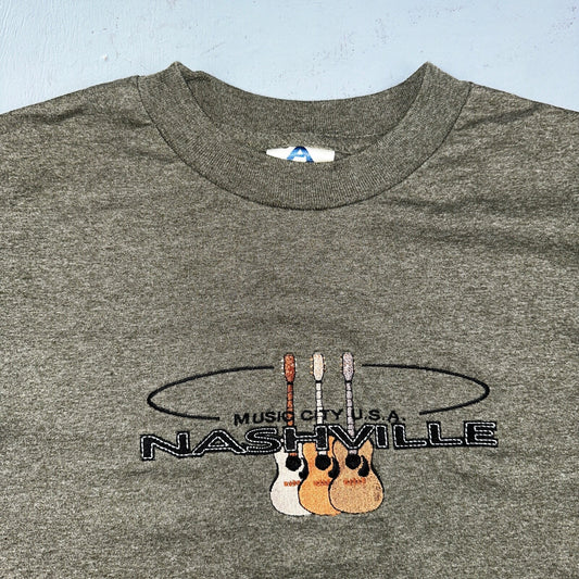 Nashville Music Guitars Acoustic VTG T Shirt Medium Heather Green Y2K 2000s