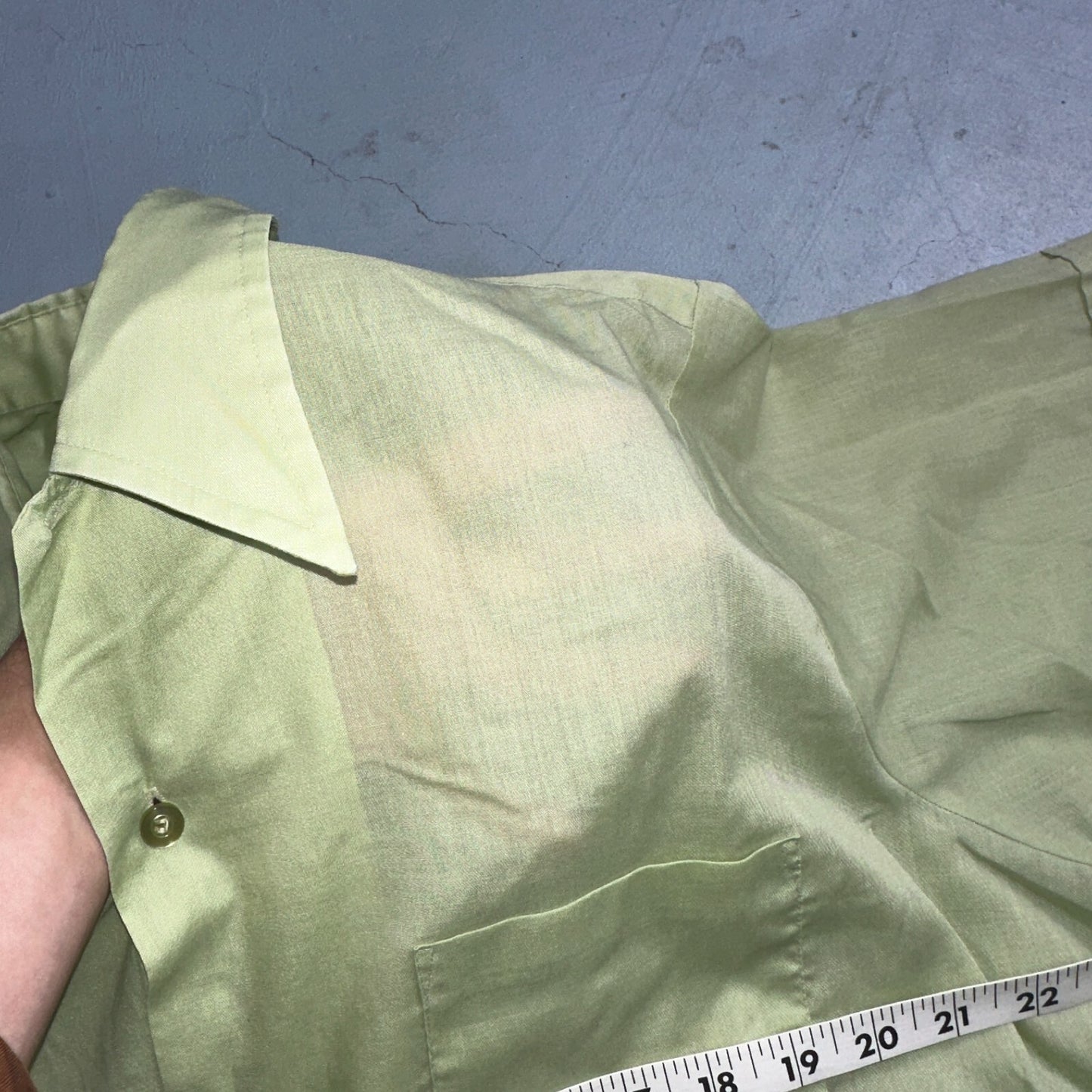1960s Habands Green Short Sleeve Button Down Shirt Rockabilly Drip Dry Summer