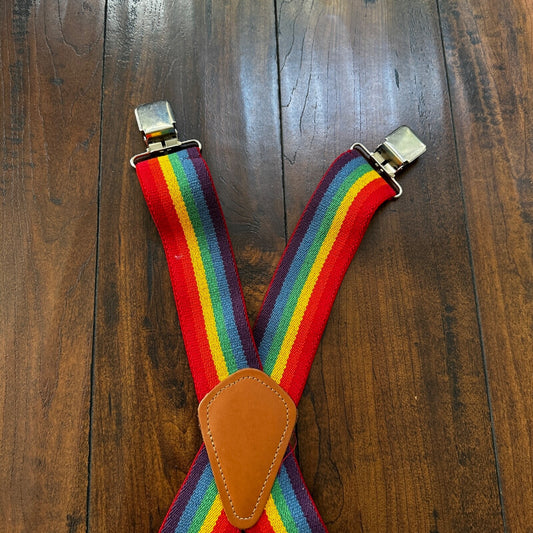Vintage Rainbow Clip Suspenders Mindy Clown 2” Wide Elastic 70s 80s Pride
