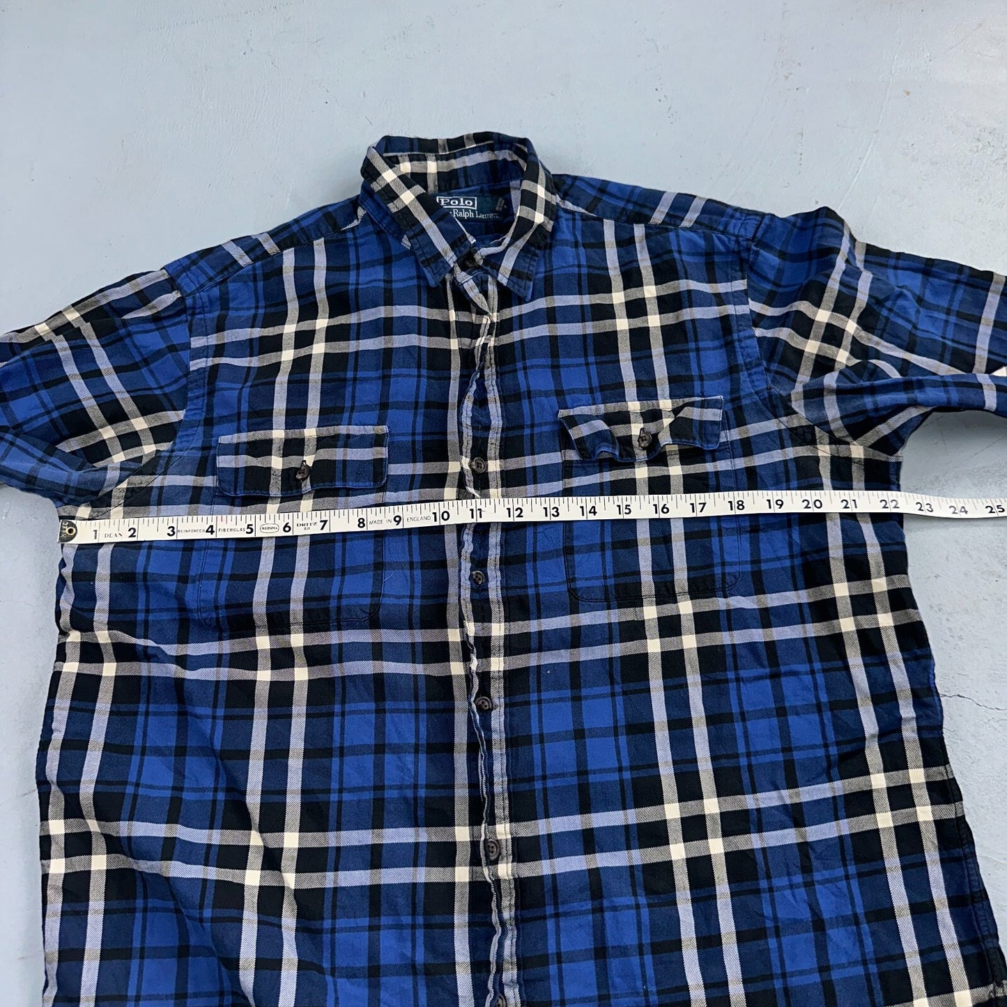Polo Ralph Lauren VTG Oxford Shirt Plaid Stripe Button Down Up 90s Mens M Blue