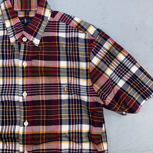 Polo Ralph Lauren Slim Fit Plaid Button Down Shirt Mens S Small Red Yellow