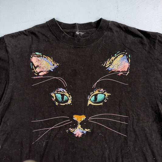Vintage Airwaves T Shirt XL Black Cat Painted Artsy Screen Stars 1990 Rare Rap