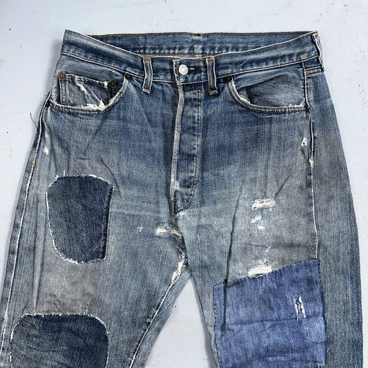 Levis 501 VTG 70s SS Redline Selvedge Jeans XX Blue Med Wash Patched Act 31x28