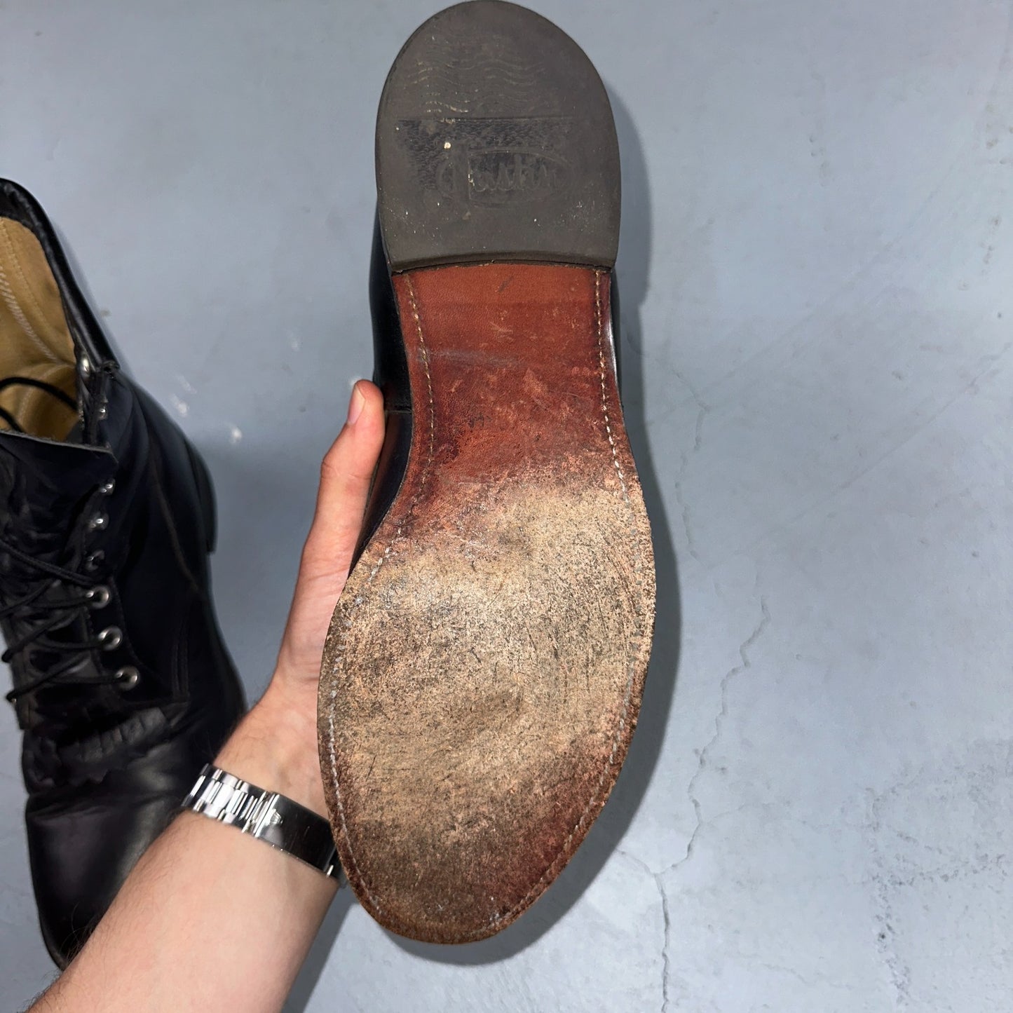 Vintage Justin Black Leather Roper Boots USA 9D Lace-Up Western Logger 506