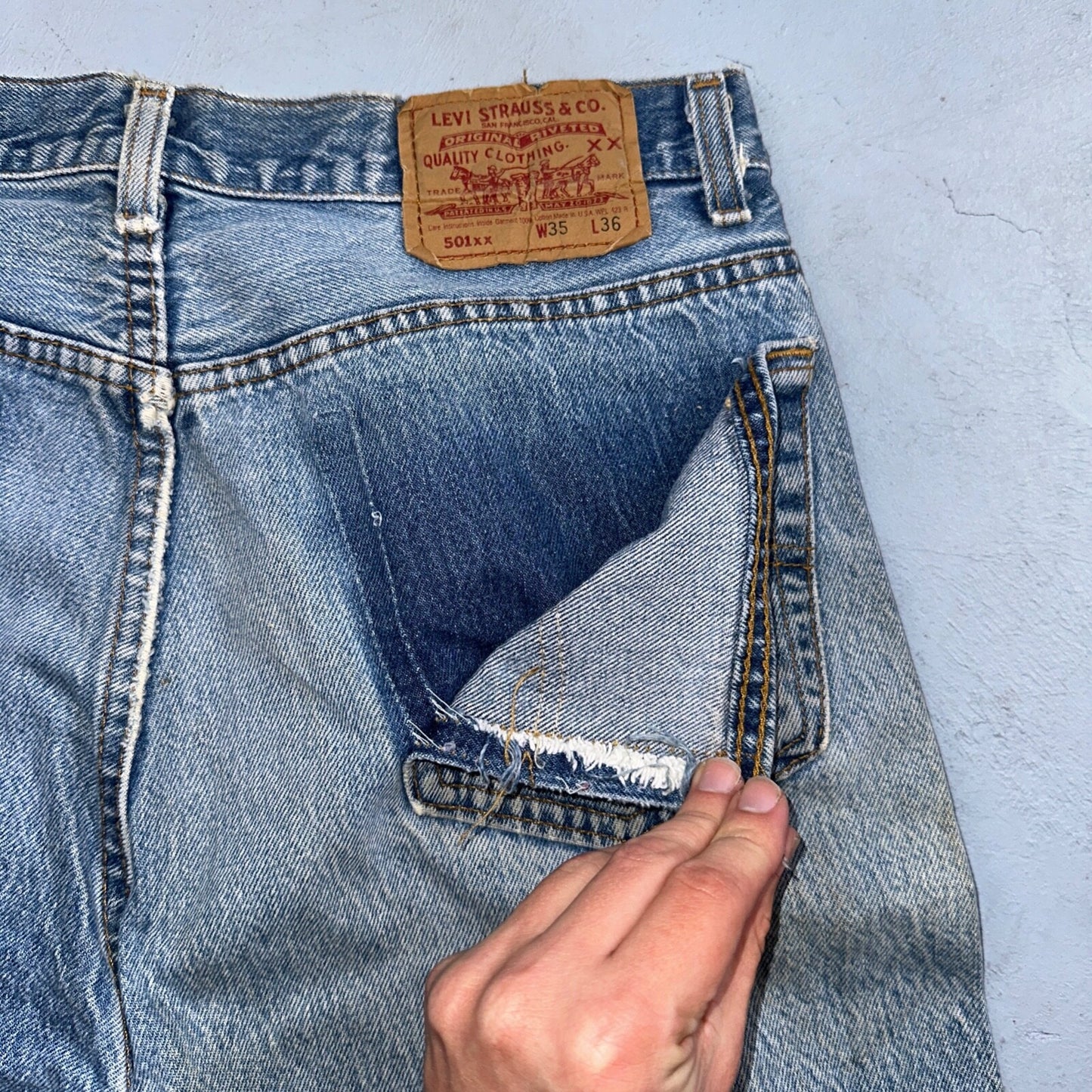 Levis 501 Vintage 90s USA XX Straight Leg Jeans 35x36 Blue Light Wash Act 32x32