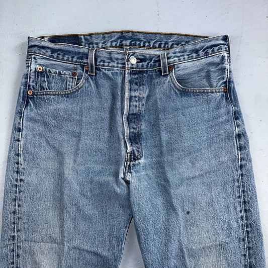 Levis 501 Vintage 90s USA XX Straight Leg Jeans Blue Light Wash 35x34 Act 33x30