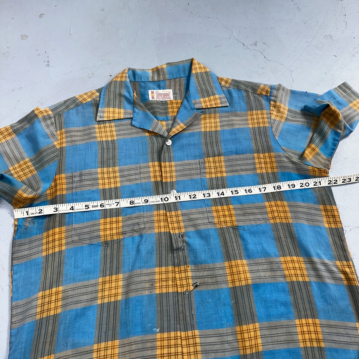 Vintage 60s 70s Pennys Towncraft Blue Camp Loop Collar Shirt Rockabilly Button M